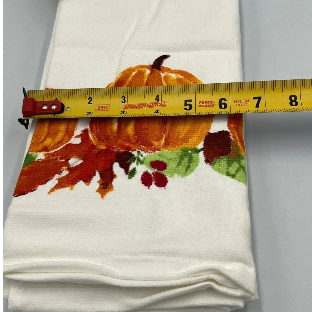 Gilded Maple Kitchen Towels Set of 2 White Orange Brand New Pumpkin Fall Decor